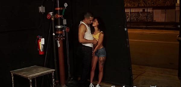  Young latina Gina Valentina tied up and banged in back alley